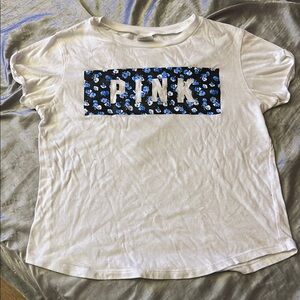 PINK Victoria's Secret White and Blue Short Sleeve Tee